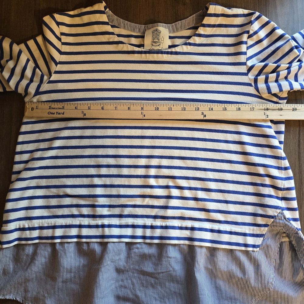 Anthropologie Lili's Closet Blue and White Striped Nautucal Blouse Size M Coast - Picture 7 of 7